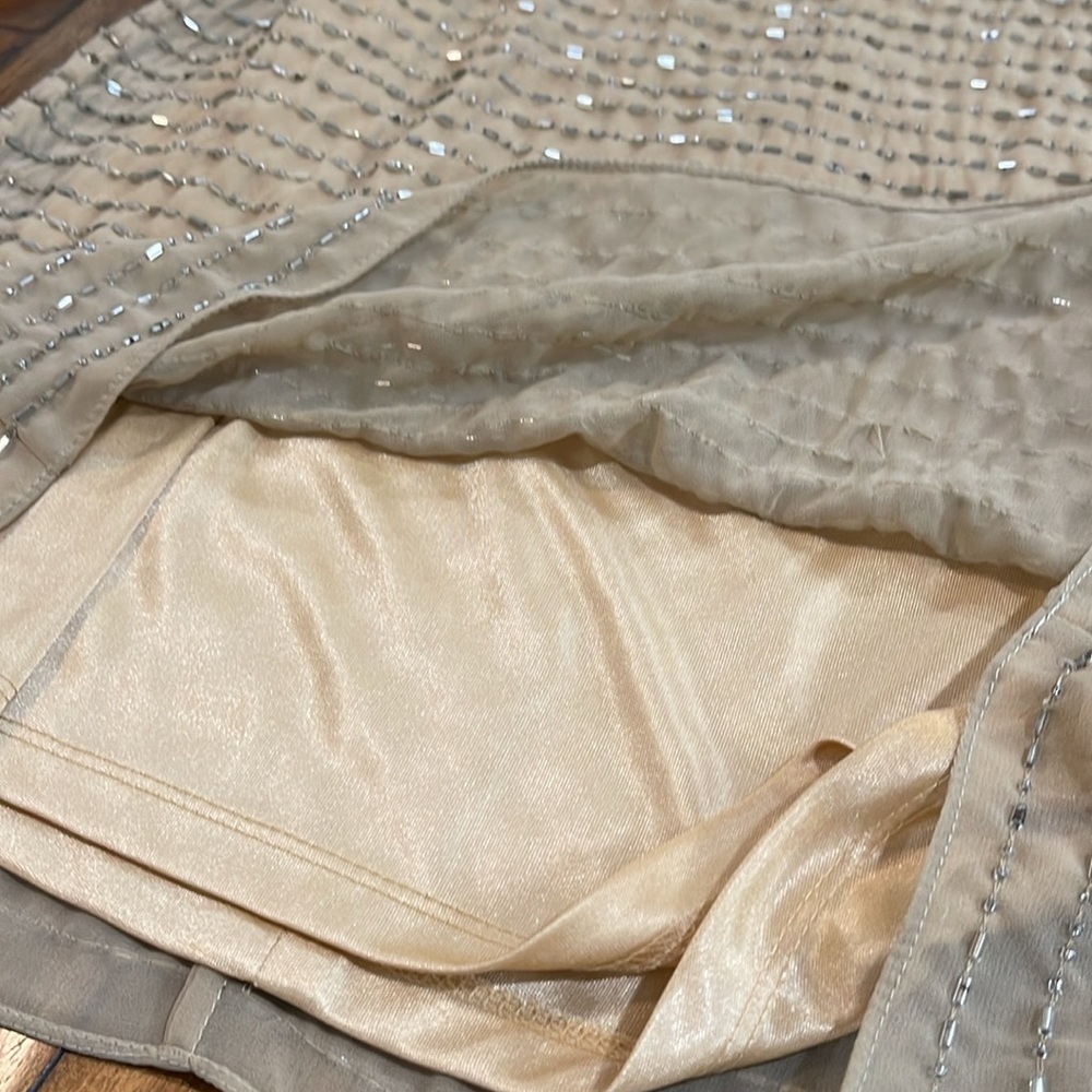 Aidan Mattox Mini Beaded Tan Gold Metallic Dress size 4 Holiday Christmas Party - Picture 15 of 16